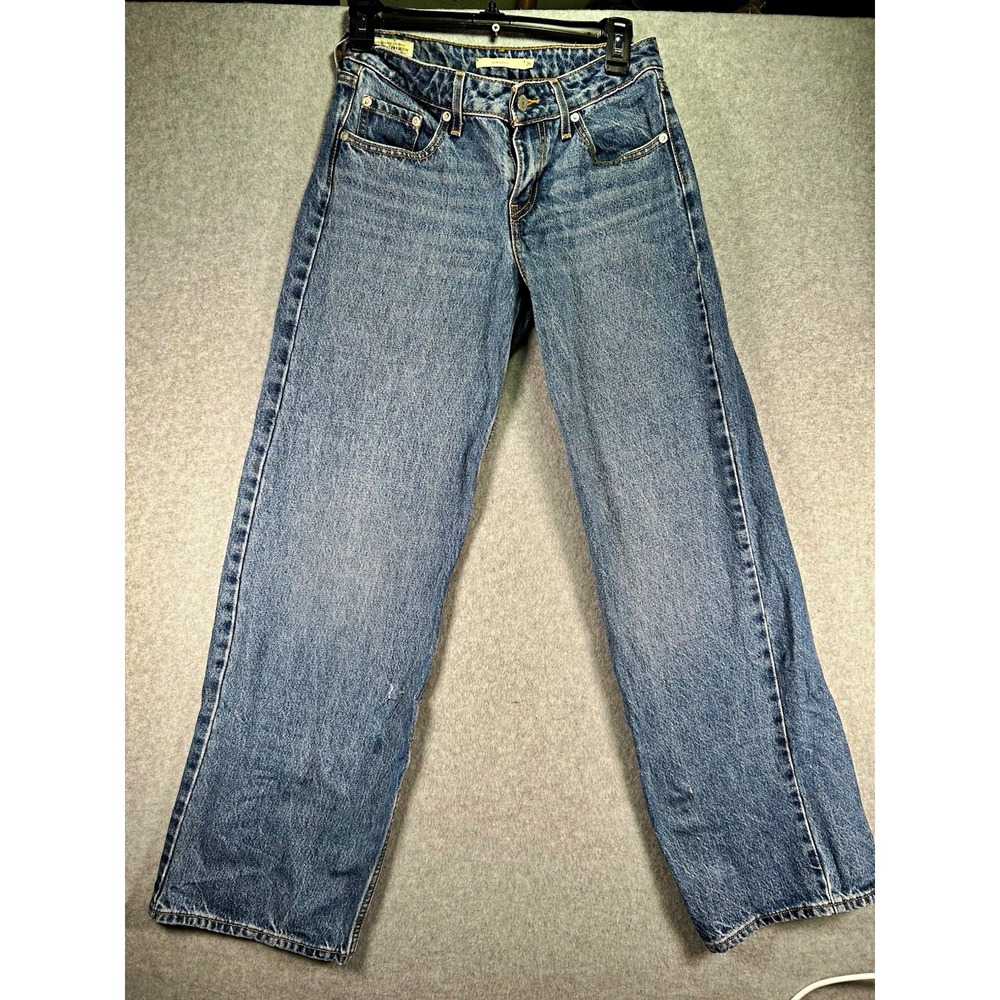 Holes* Levi's Women Low Loose Fit wide leg Jeans 26 Blue Denim Y2K Medium Wash